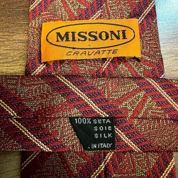 MISSONI Cravatte 100% Silk Red Striped Jacquard Repp Tie Made In Italy - Picture 8 of 10